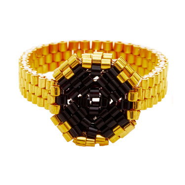 Anillo Diamantes 1 Redondo Dorado Ajustable Negro